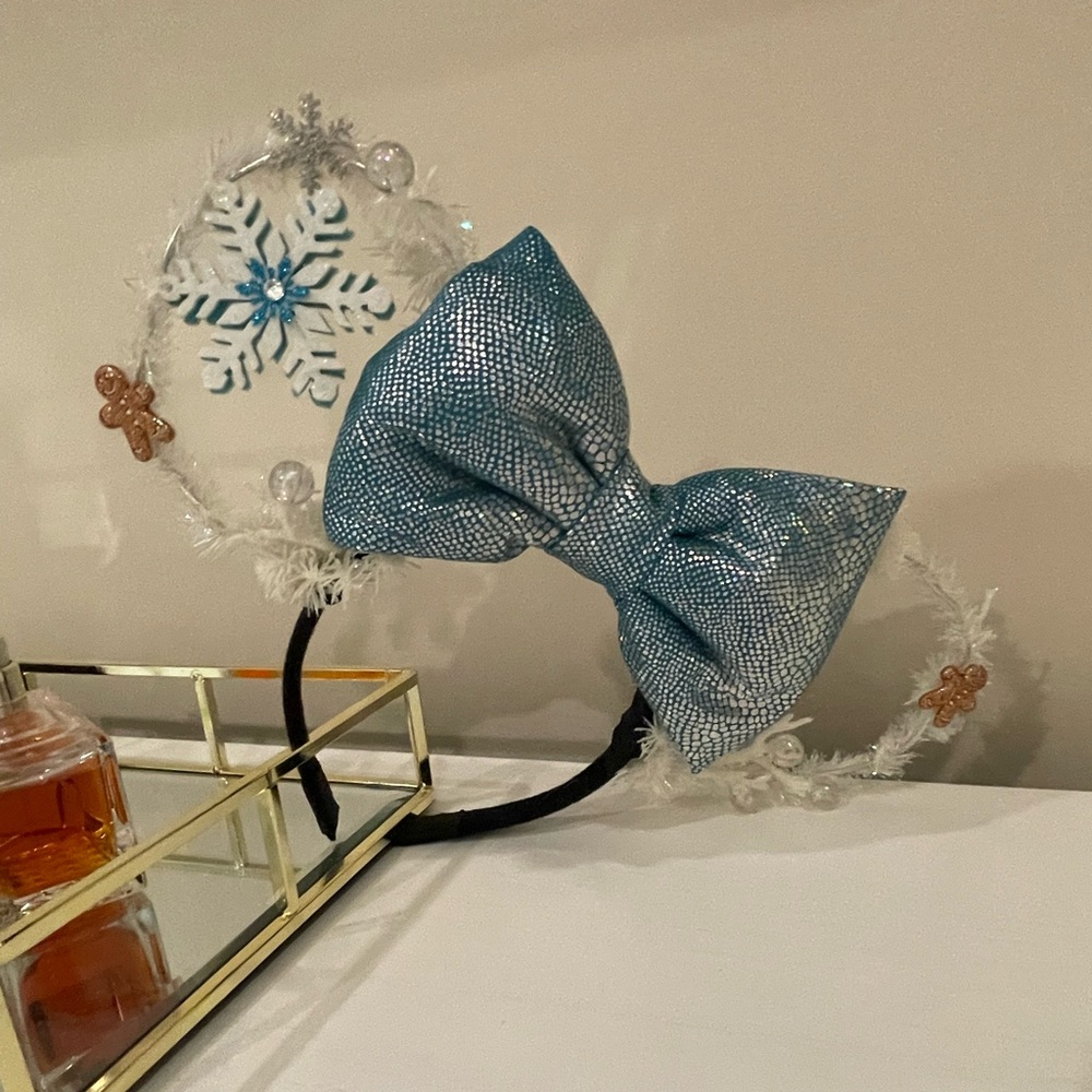 Custom Christmas Frozen themed Minnie Mickey Mouse ears worn 1x